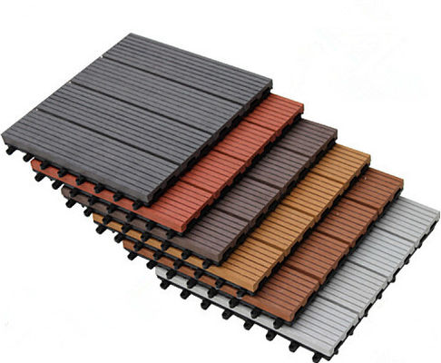 Sanded Garden Interlocking WPC Deck Tiles Redwood Teakwood Color